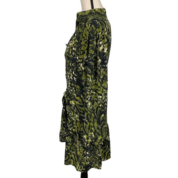 Topshop Mini Dress Ruffle Hem Abstract Print Black Green Size 4 NWOT - Picture 5 of 9
